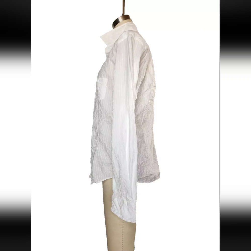 Frank & Eileen Barry Shirt Vertical Stripes Solid White Crinkled Wrinkled S - Picture 6 of 15